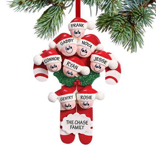 Personalized Candy Cane Family of 8 Christmas Ornament