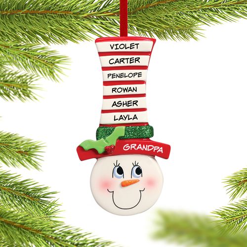 Personalized Snowman Face Up to 6 Names Christmas Ornament