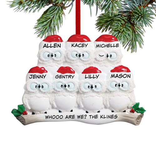 Personalized Wise Owl Family of 7 Christmas Ornament