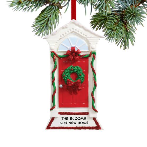 Personalized Red Door with Peaked Roof Christmas Ornament