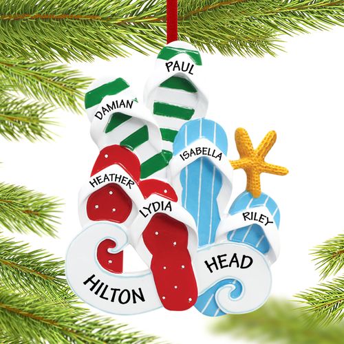 Personalized Flip Flops Family of 6 Christmas Ornament