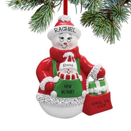 Personalized New Mommy Snowman with Baby Snowman Christmas Ornament