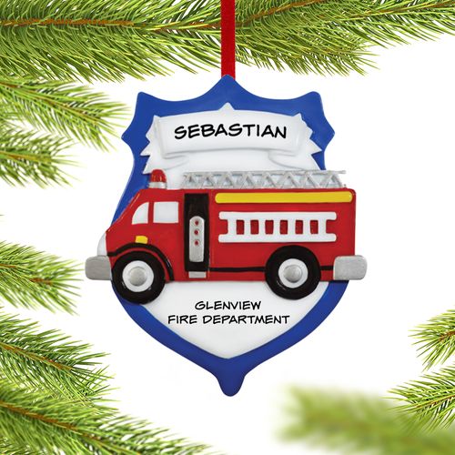 Personalized Fireman Shield Christmas Ornament