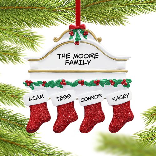 Personalized Stockings Hanging From Mantel 4 Christmas Ornament