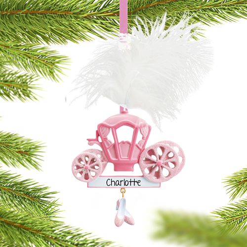Personalized Princess Carriage with Feather and Shoes Christmas Ornament