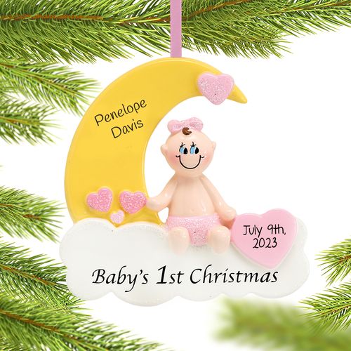 Personalized Baby's First Christmas Moon Girl Christmas Ornament