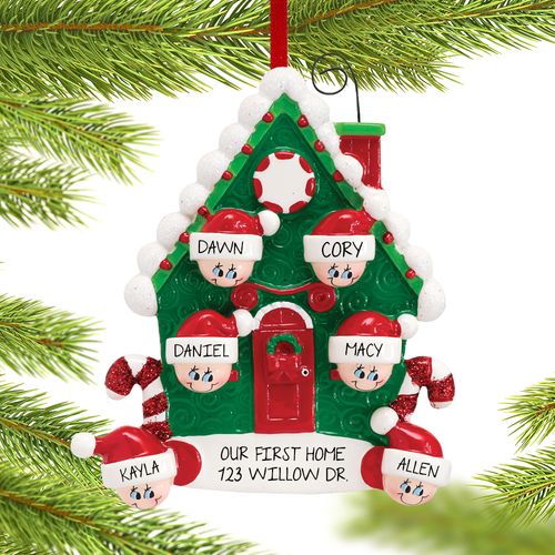 Personalized Candy Cane House Family of 6 Christmas Ornament