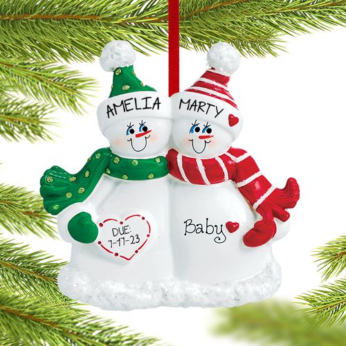 Personalized Expecting Snow Couple Christmas Ornament