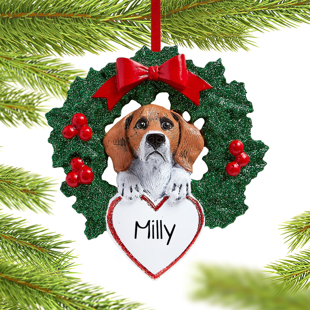 Personalized Beagle Dog With Wreath Christmas Ornament - Personalized ...