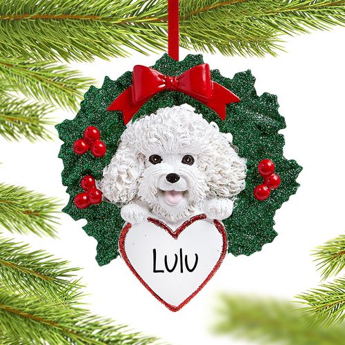 Personalized Bichon Dog with Wreath Christmas Ornament