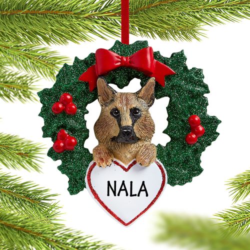 Personalized German Shepherd Dog with Wreath Christmas Ornament