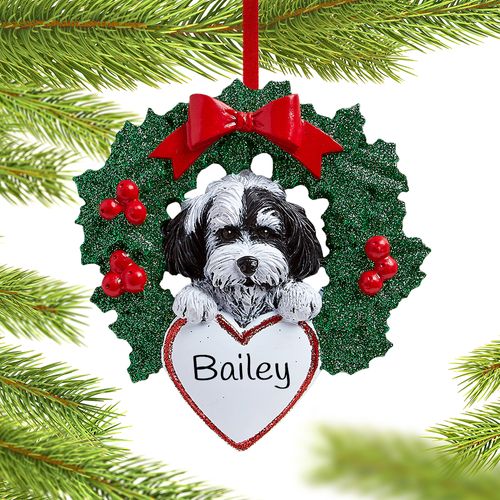 Personalized Havanese Dog with Wreath Christmas Ornament