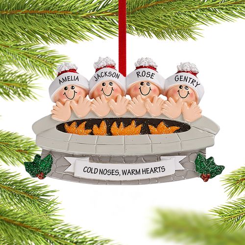 Personalized Firepit Family of 4 Christmas Ornament