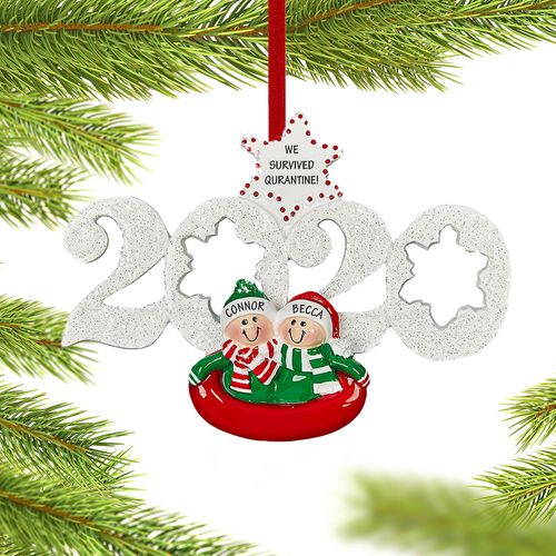 Personalized Sledding Couple Christmas Ornament