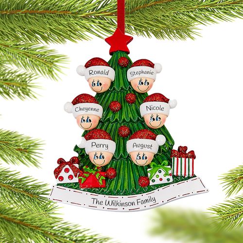 Personalized Tree Family of 6 Christmas Ornament