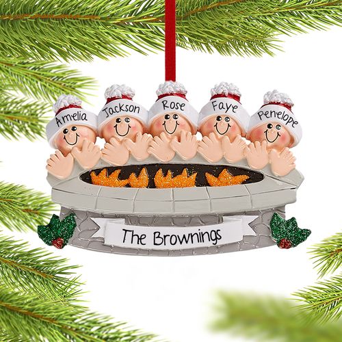 Personalized Firepit Family of 5 Christmas Ornament