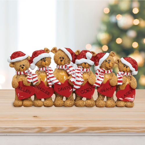 Personalized Bears With Hearts Family 6 Table Decoration Christmas Ornament