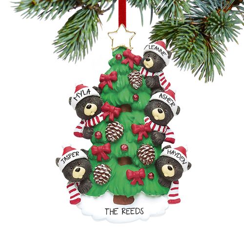 Personalized Black Bear Tree Family 5 Christmas Ornament