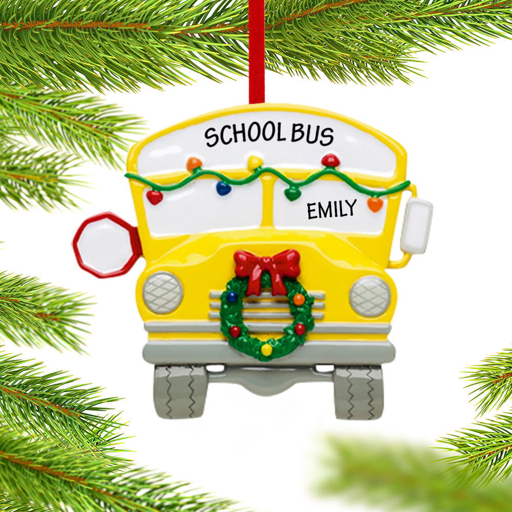 Personalized School Bus with Wreath Christmas Ornament - Personalized ...