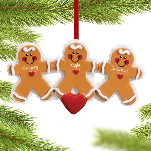 Personalized Gingerbread Family 3 Christmas Ornament