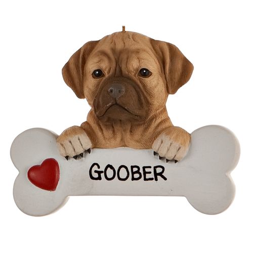 Personalized Puggle Dog Bone Christmas Ornament