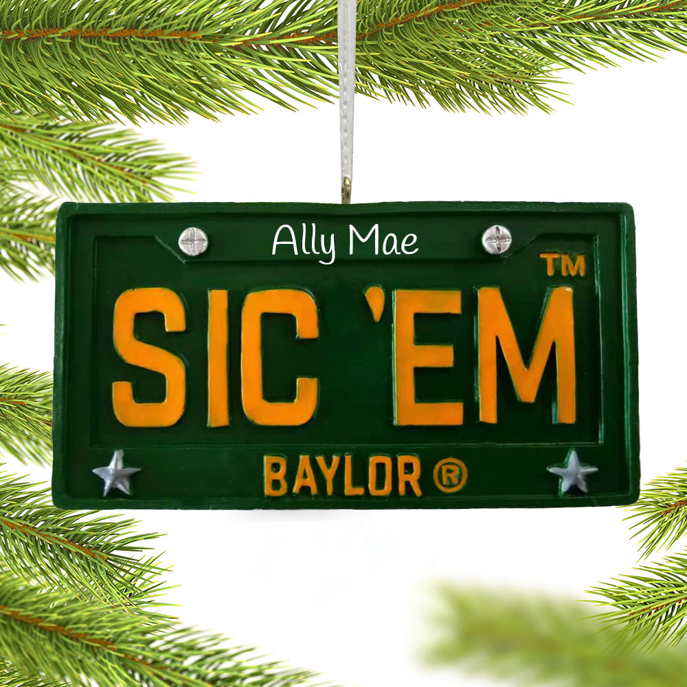 Personalized Baylor License Plate Christmas Ornament Personalized