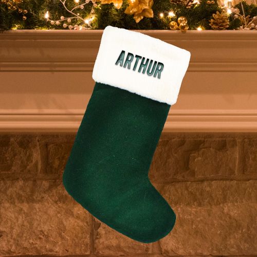 Personalized Embroidered Christmas Stocking Green Velvet Plush