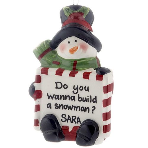 Personalized Holiday Message Ceramic Snowman Christmas Ornament