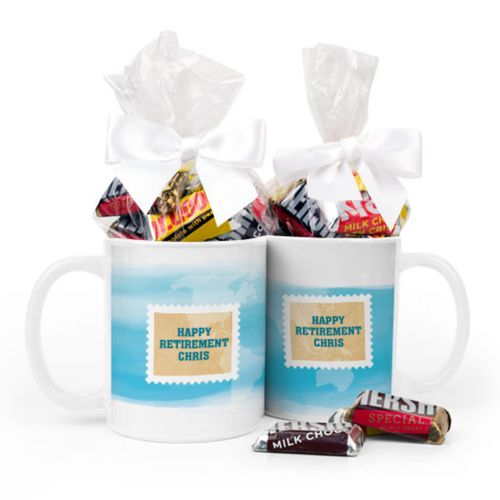 Personalized Retirement Stamps 11oz Mug with Hershey's Miniatures