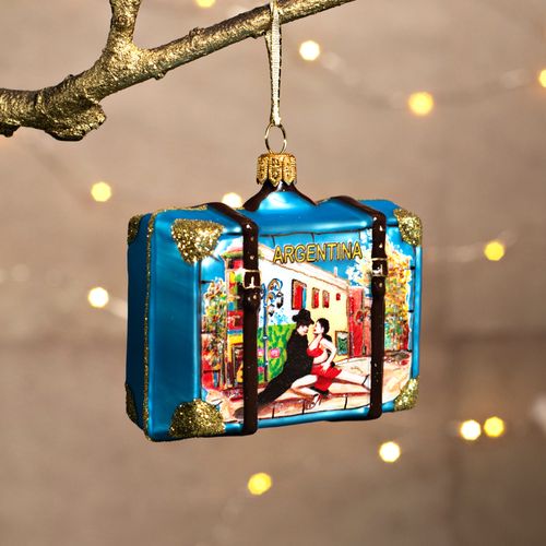 Personalized Argentina Travel Suitcase Christmas Ornament