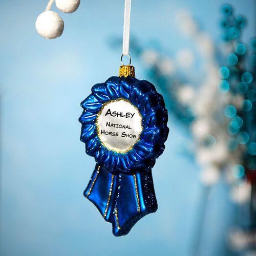 Personalized Blue Ribbon Christmas Ornament