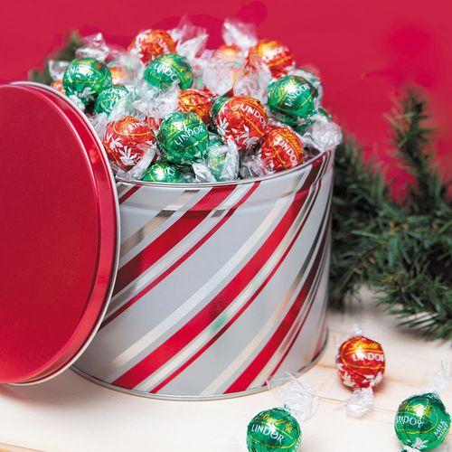 Candy Stripes Lindor Truffles by Lindt (Approx 50pcs) - 1.36 lb Tin