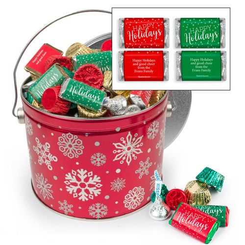 Personalized Red Snowflake Happy Holidays Hershey's Mix Tin - 3.5 lb