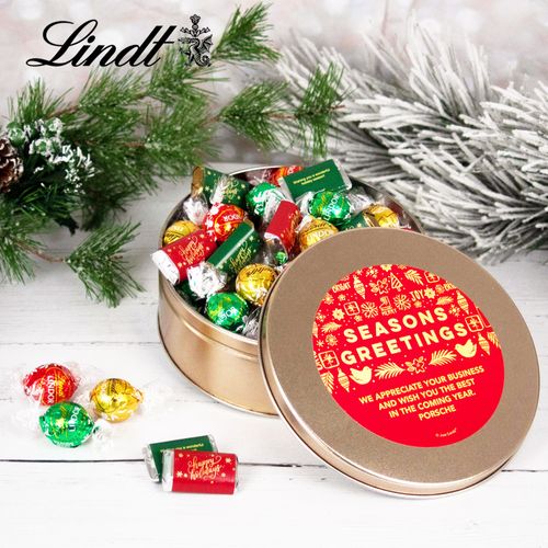 Personalized Seasons Greetings Tin with Lindor Truffles by Lindt - 24pcs