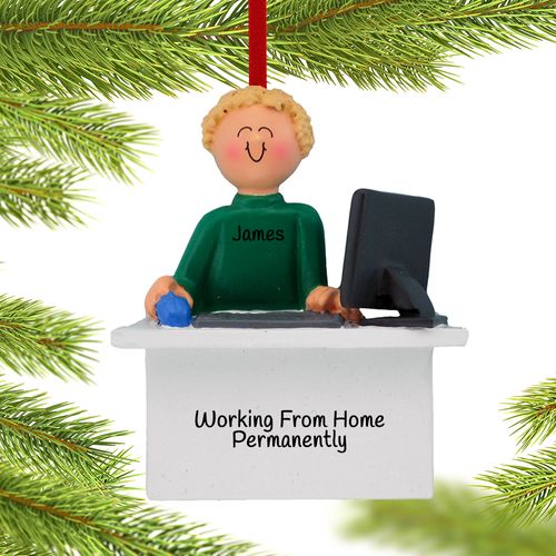 Personalized Work From Home Computer Male Christmas Ornament