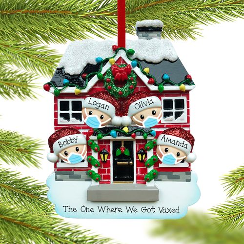 Personalized Present Peeking Family of 4 Ornament