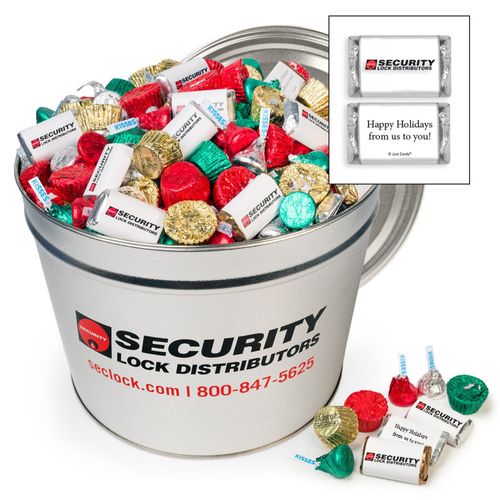 Digitally Printed Add Your Logo Tin with Hershey's Holiday Assortment - 14 lb