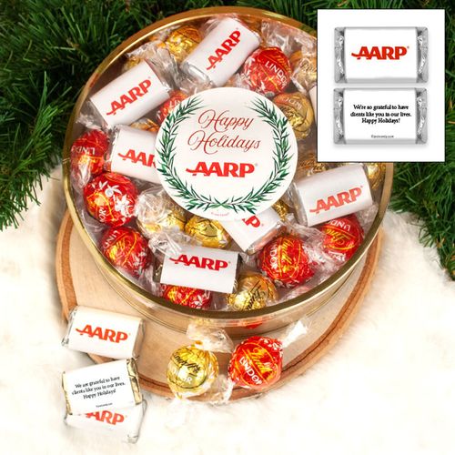 Personalized Hershey's Miniatures and Lindt Truffles Add Your Logo Extra-Large Plastic Tin - 1 lb