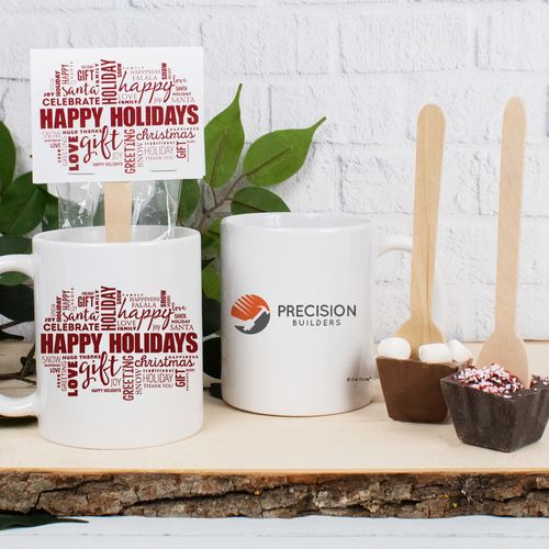 Personalized Christmas Word Cloud with Logo 11oz Mug with Hot Chocolate Spoon