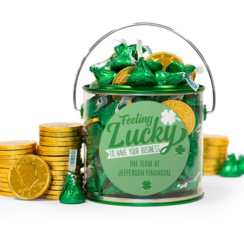 St. Patrick's Day Watercolor Hershey's Kisses & Gold Coins Filled Green Paint Can