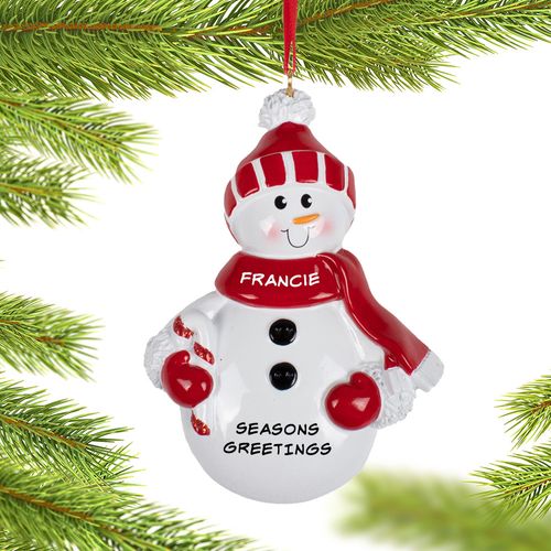 Personalized Red Snowman Christmas Ornament