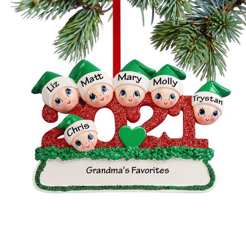 Personalized 2021 Family of 6 Christmas Ornament