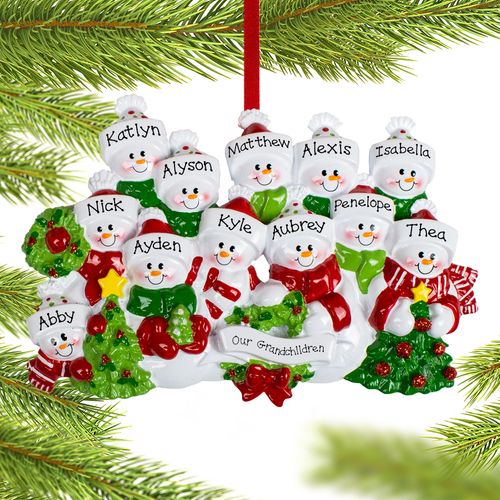 Personalized Snowman Family of 12 Christmas Ornament