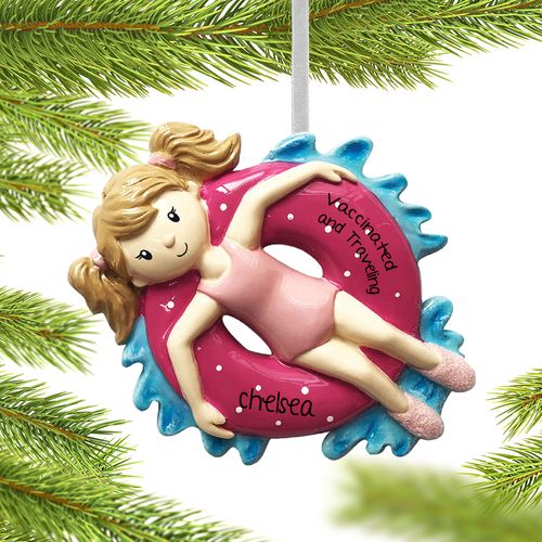 Personalized Girl Relaxing on Inner Tube Christmas Ornament