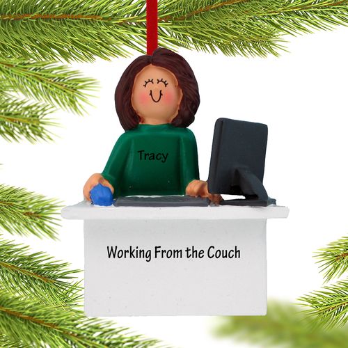 Personalized Work From Home Computer Female Christmas Ornament