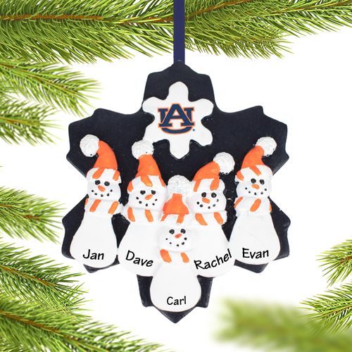 Personalized Auburn Snowman Family Christmas Ornament