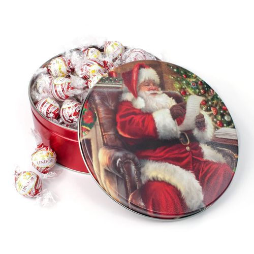 Checking It Twice Christmas Gift Tin White Chocolate Peppermint Lindor Truffles by Lindt - 35pcs