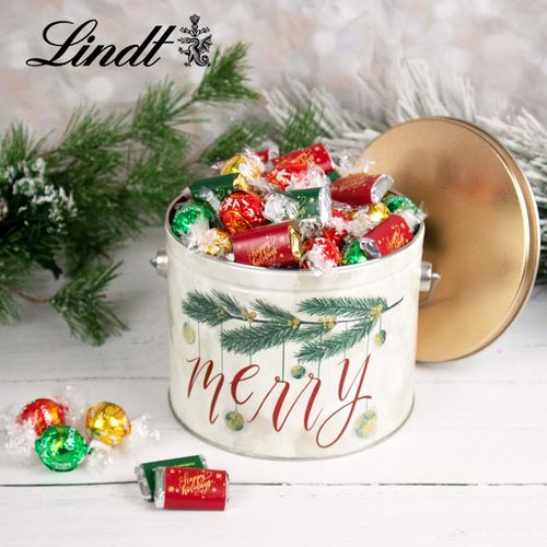 Very Merry Hershey's Happy Holidays Miniatures & Lindt Truffles Tin - 1.9 lb