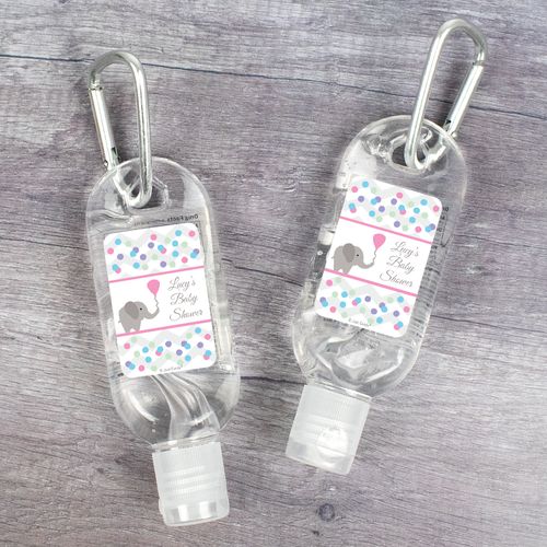 Personalized Hand Sanitizer with Carabiner 1 oz Bottle - Baby Shower Chevron Elephant