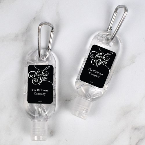 Personalized Hand Sanitizer with Carabiner 1 fl. oz bottle - Thank You Swirls